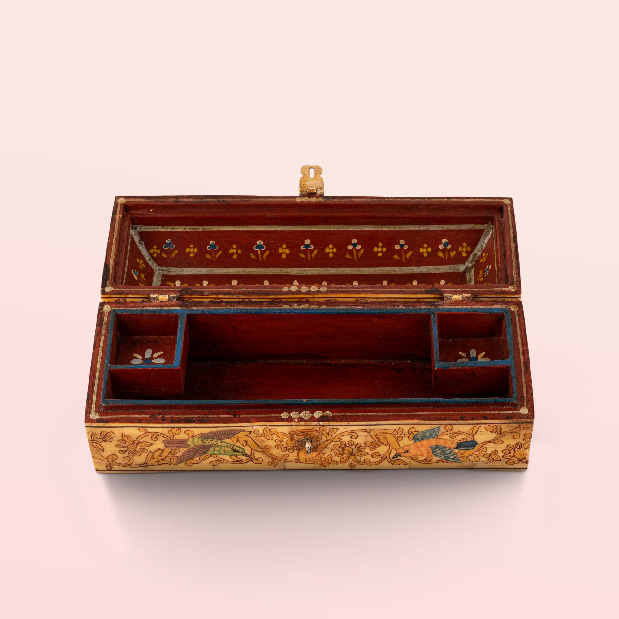 Oblong Carved and Painted Bird and Floral Box