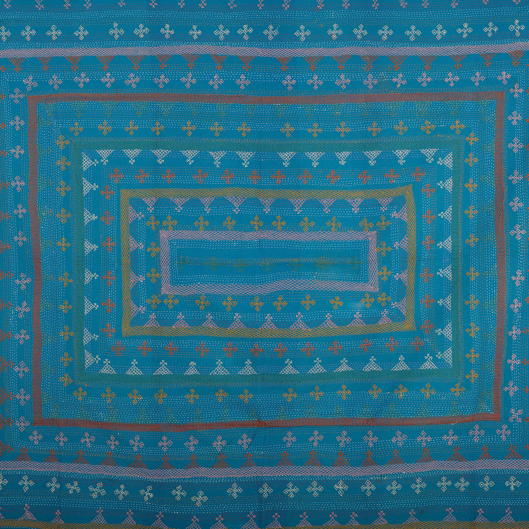 Kantha quilt with geometric stripe pattern
