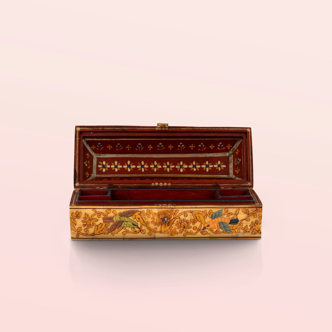 Oblong Carved and Painted Bird and Floral Box