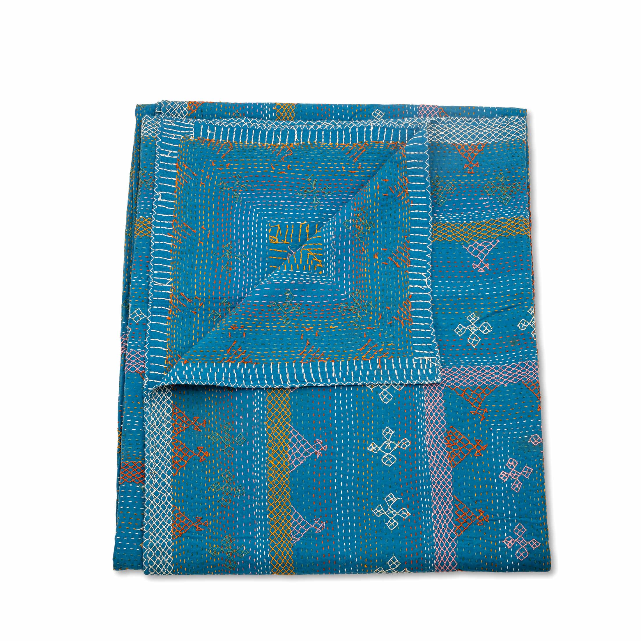 Kantha quilt with geometric stripe pattern
