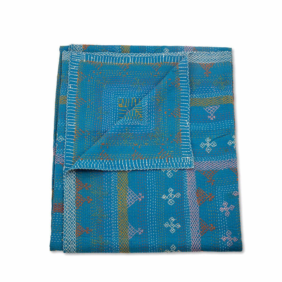 Kantha quilt with geometric stripe pattern