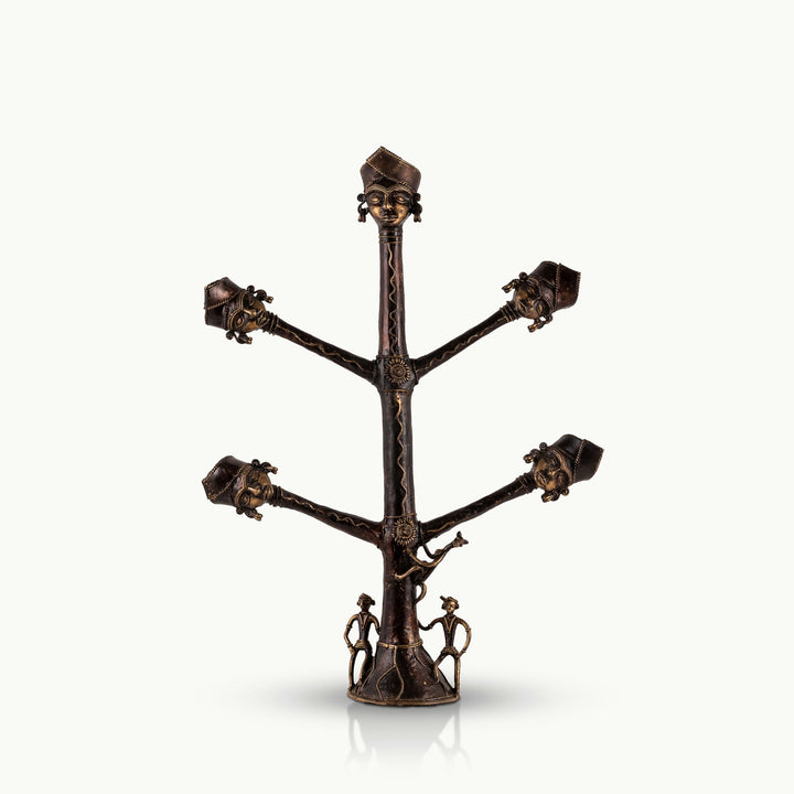 Dhokra Brass Tree Sculpture extending its ancestral branches on an entryway credenza
