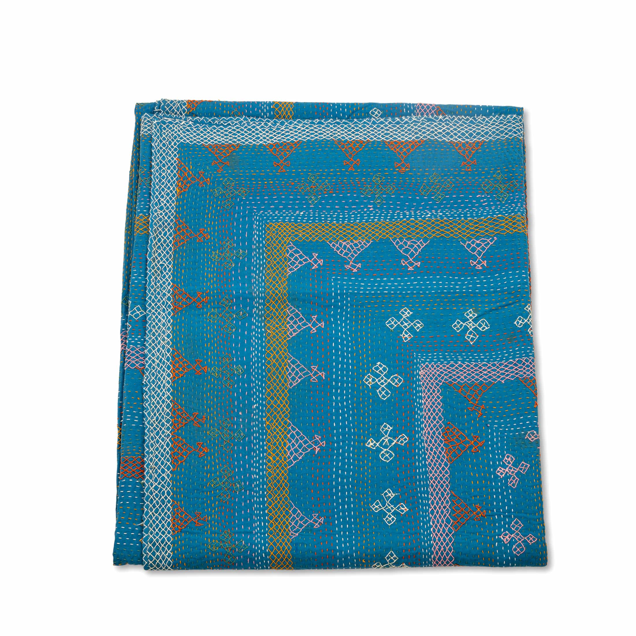 Kantha quilt with geometric stripe pattern