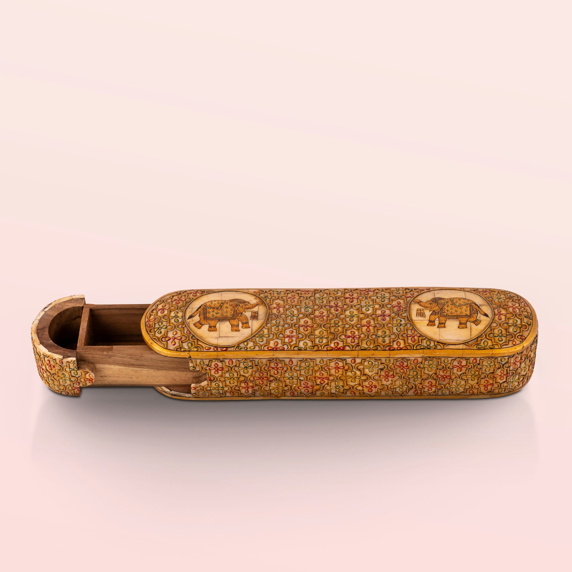 Oblong Colored Inlay Elephant Medallion Box