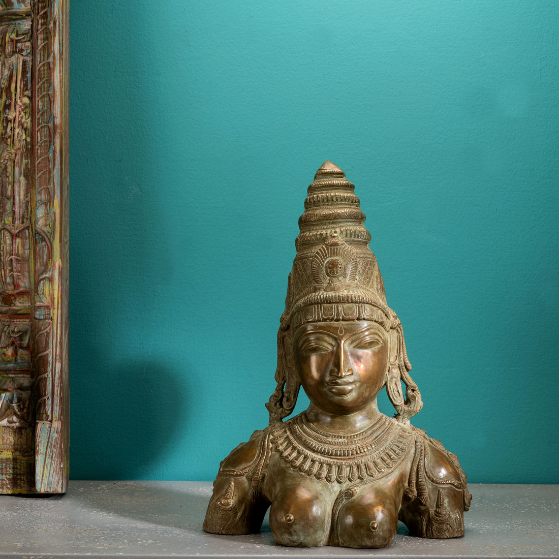 Antique Brass Devi Bust: The Ascetic Sovereign