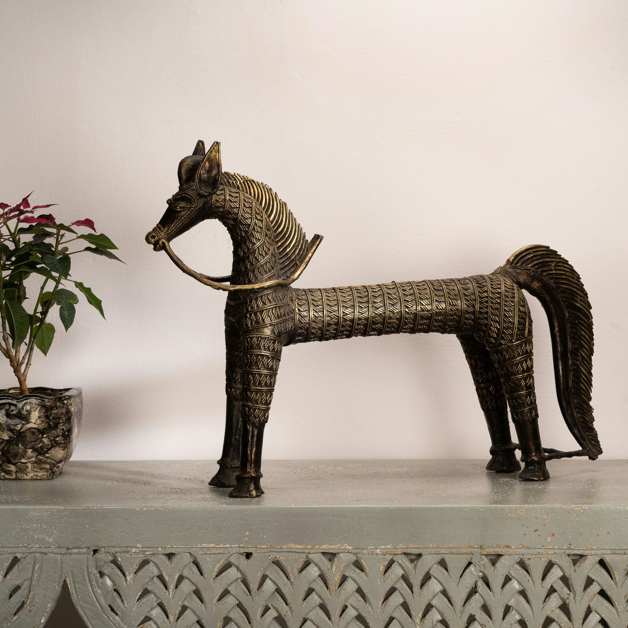 Monumental Antique Brass Horse Sculpture: The Woven Courser