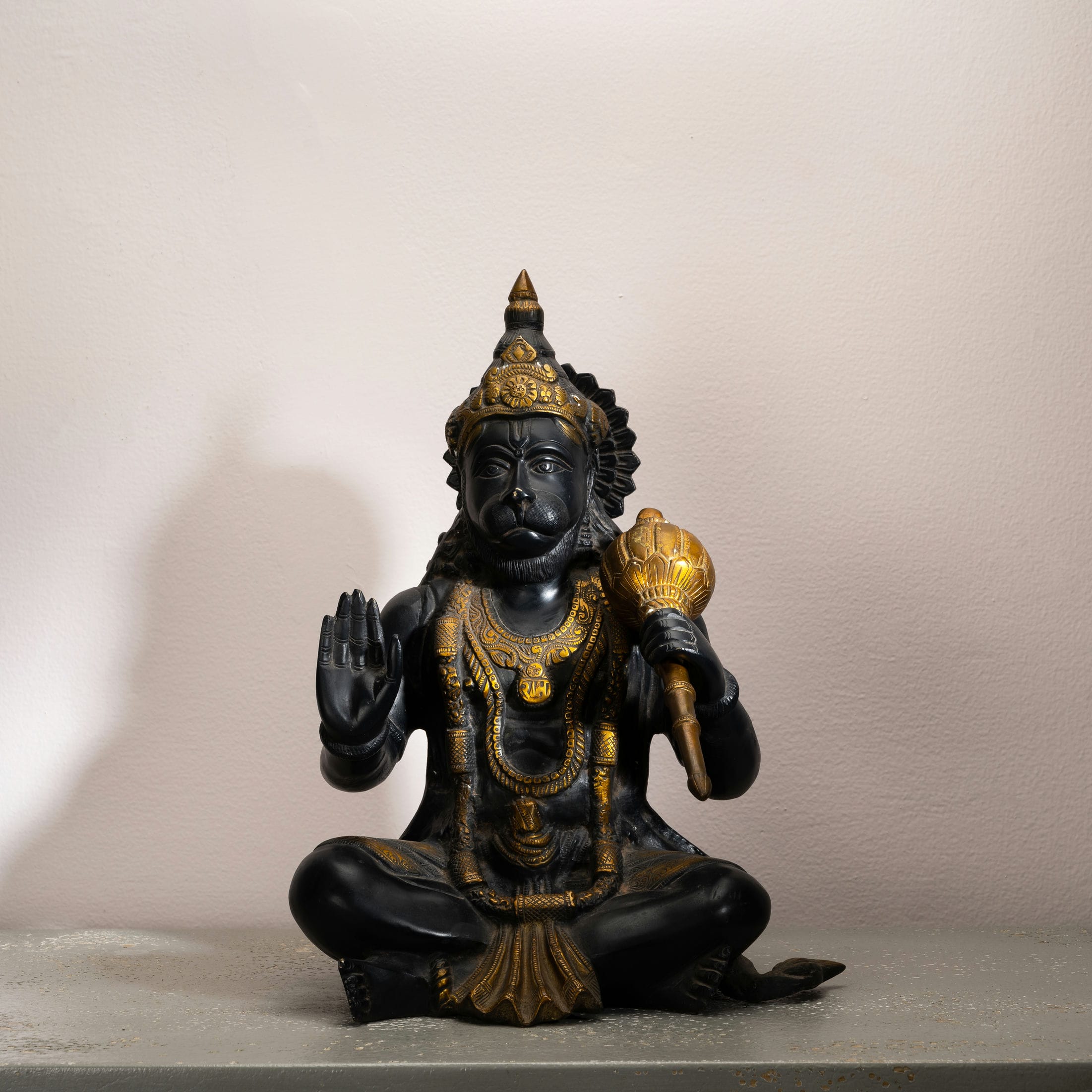 Dark Oxidized Brass Hanuman Statue: The Steadfast Guardian