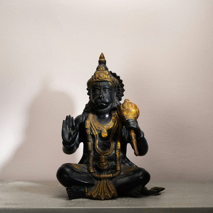 Dark Oxidized Brass Hanuman Statue: The Steadfast Guardian