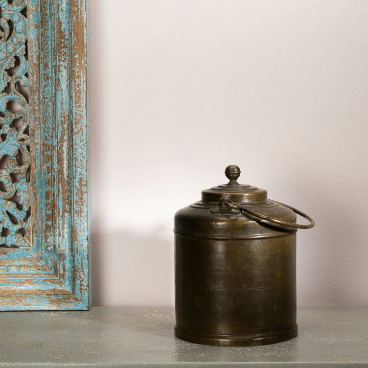 Antique Brass Storage Canister with Handle: The Merchant's Flask