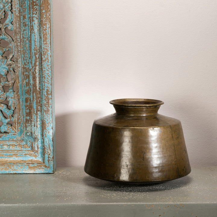 Large Antique Brass Handi: The Architectural Vessel