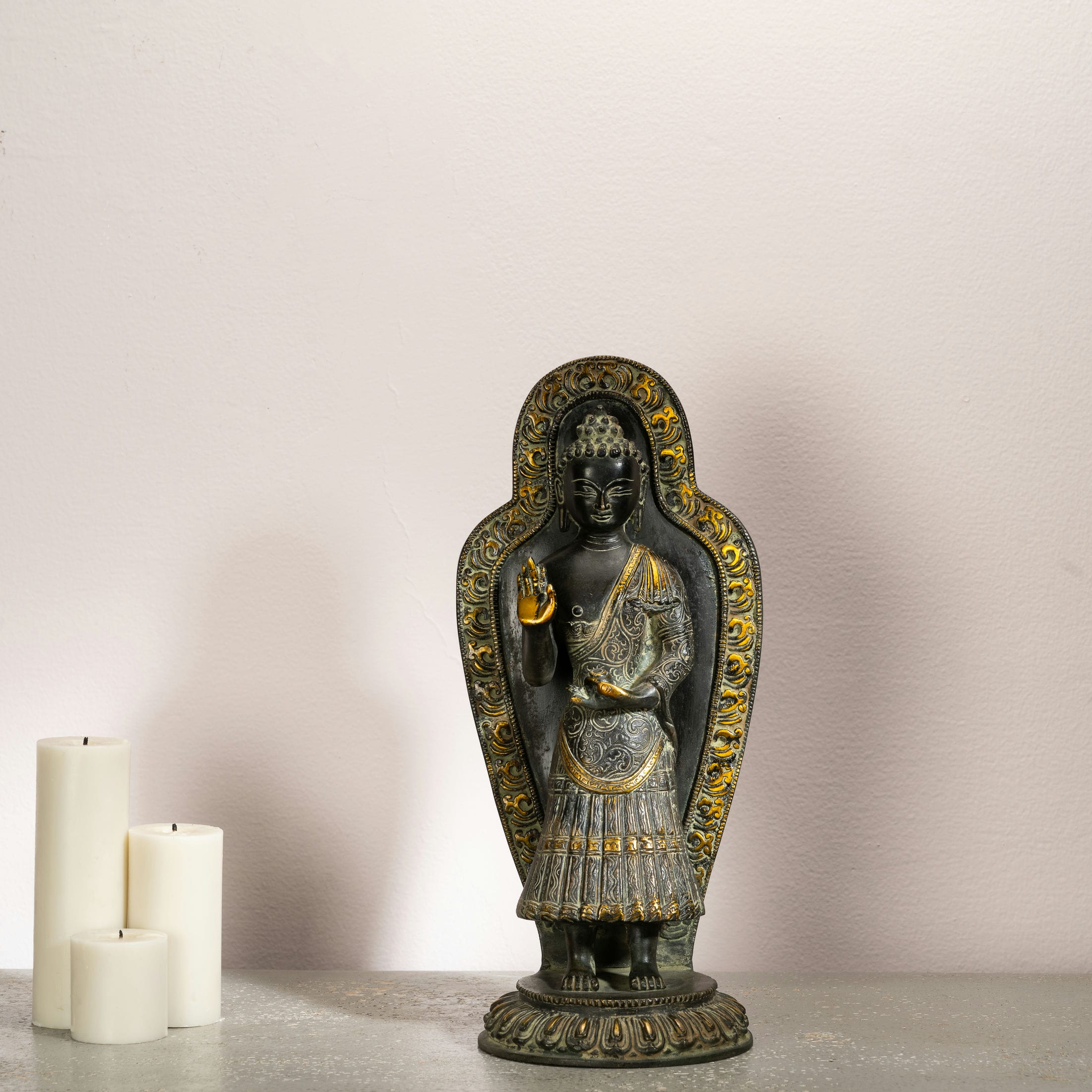 Black Brass Standing Buddha Statue: The Midnight Sanctuary