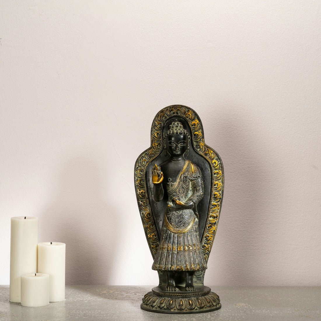Black Brass Standing Buddha Statue: The Midnight Sanctuary