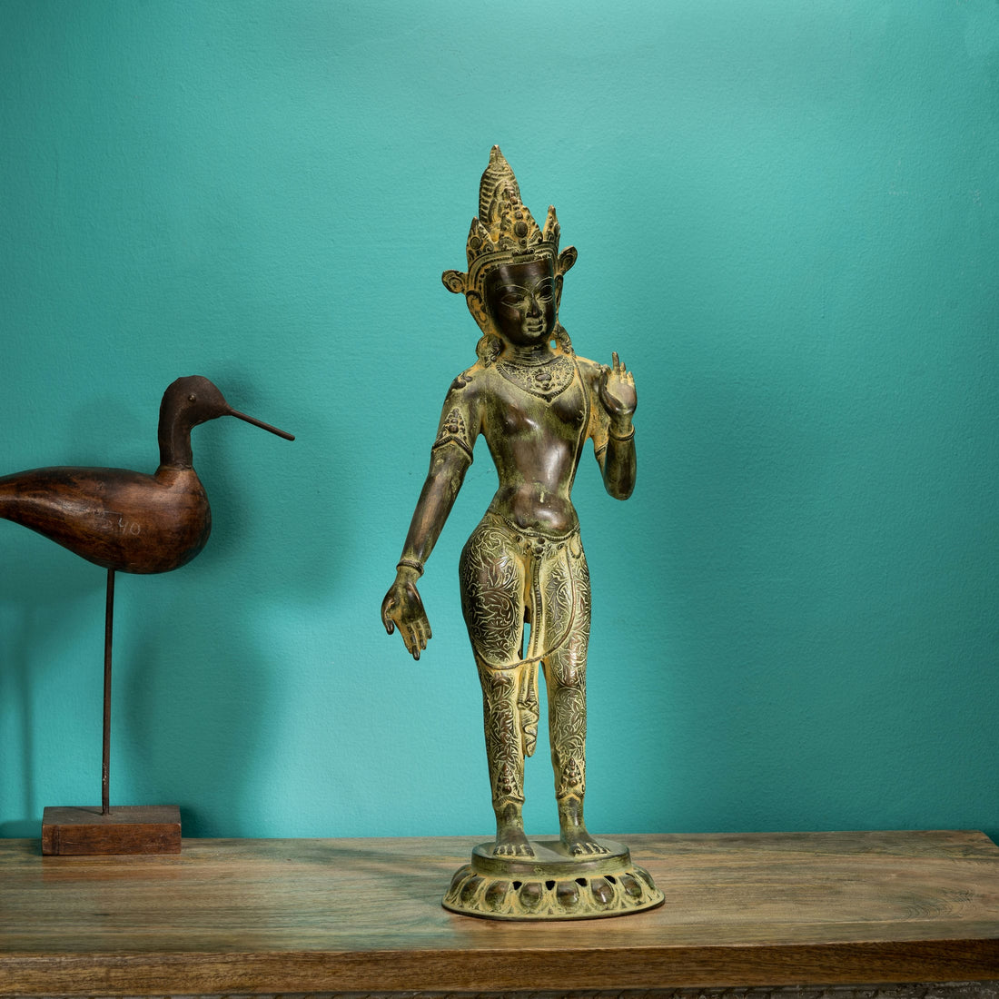 Engraved Brass Standing Devi Statue: The Chola Sovereign