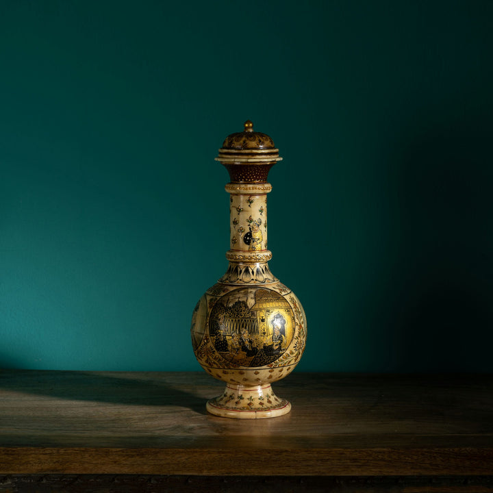 Bone/Resin Composite Miniature Painted Surahi Decanter with Gilt Base