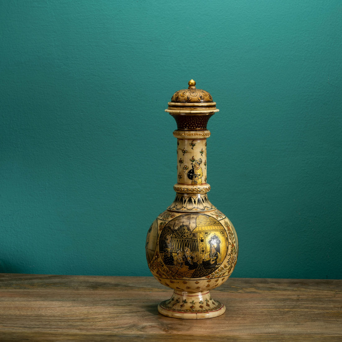 Bone/Resin Composite Miniature Painted Surahi Decanter with Gilt Base
