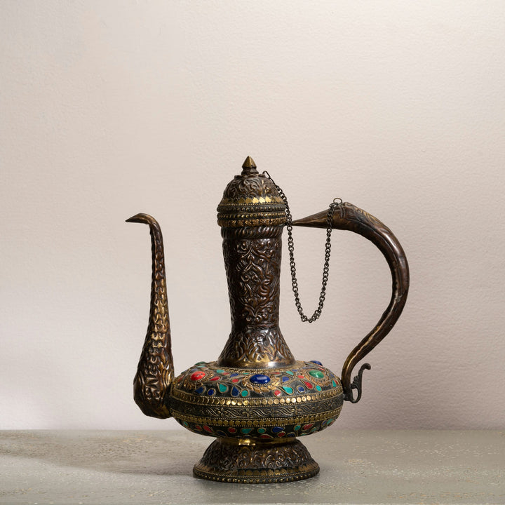Stone Inlay Antique Brass Ewer: The Royal Aftaba