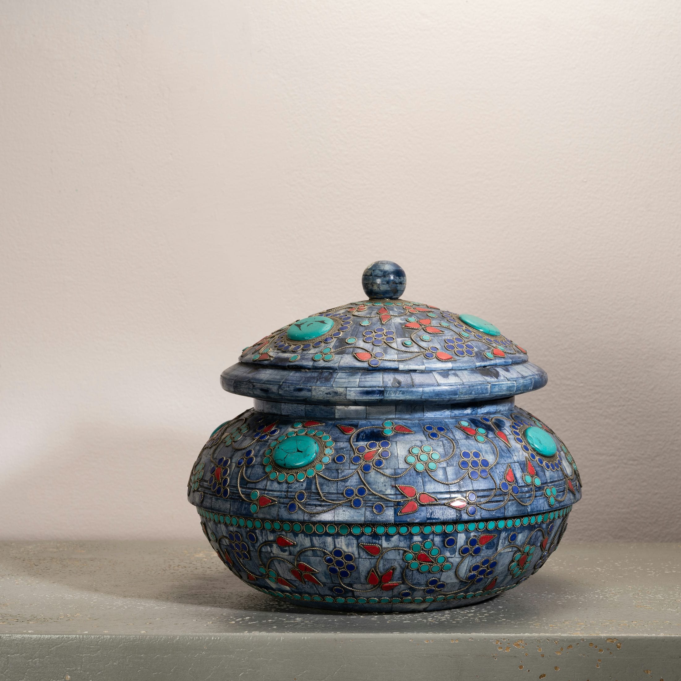 Turquoise Inlay Camel Bone Box: The Cerulean Mosaic