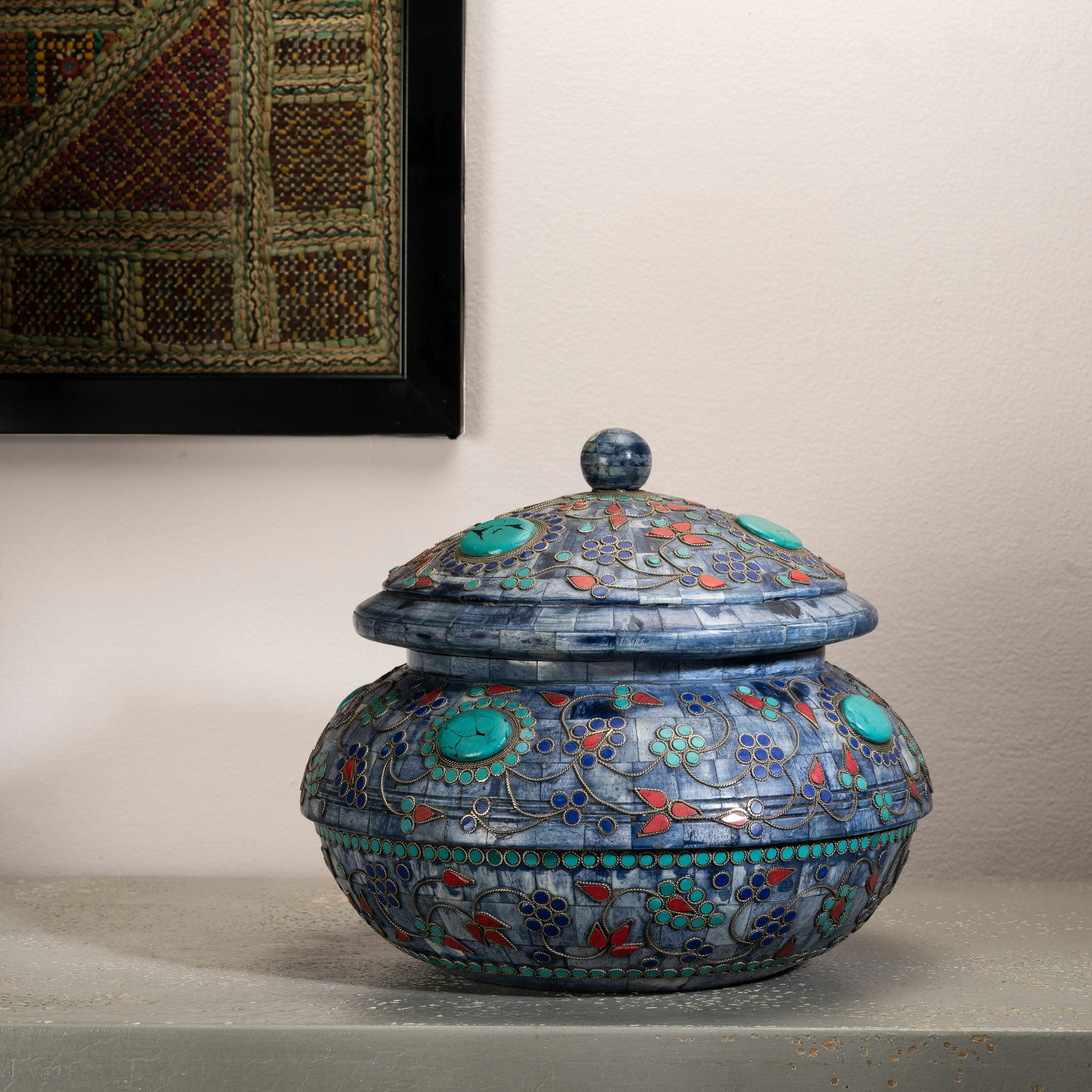 Turquoise Inlay Camel Bone Box: The Cerulean Mosaic