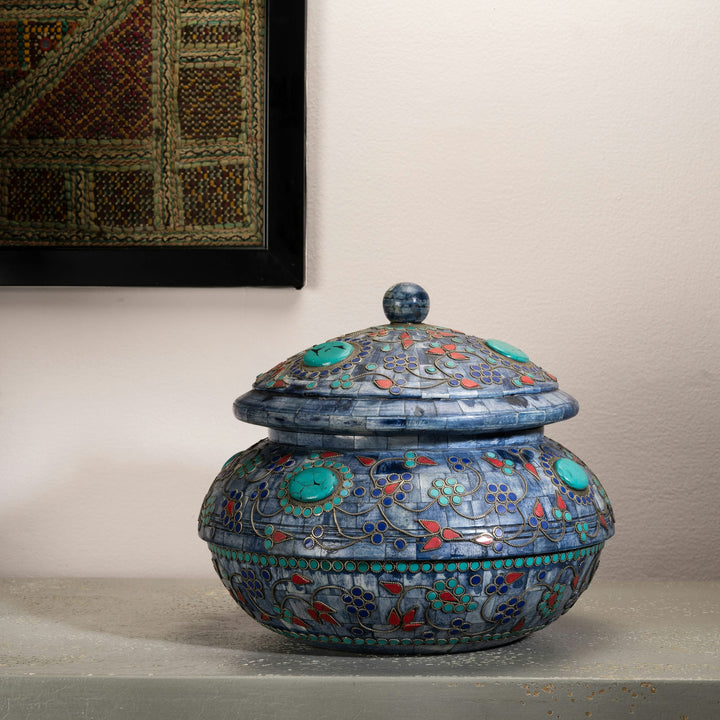 Turquoise Inlay Camel Bone Box: The Cerulean Mosaic
