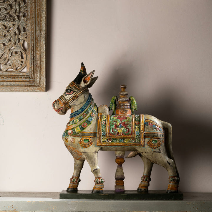 Wooden hand painted cow