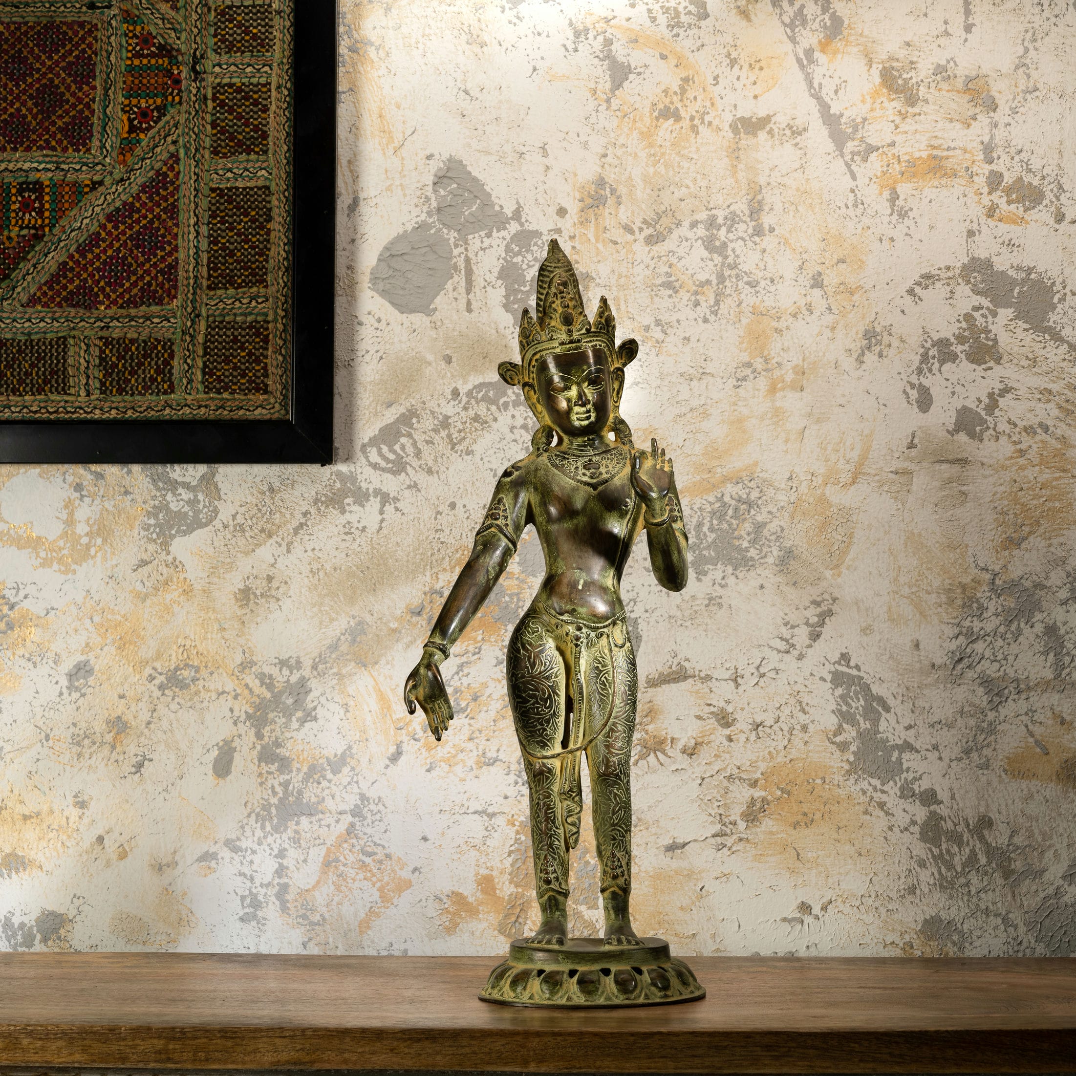 Engraved Brass Standing Devi Statue: The Chola Sovereign
