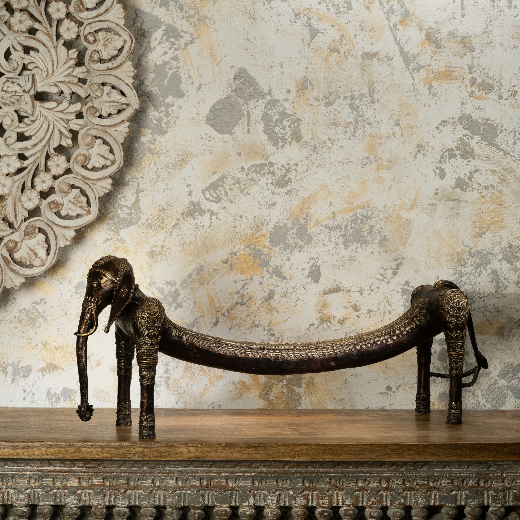 Dhokra Brass Elongated Elephant Sculpture: The Ancestral Arc