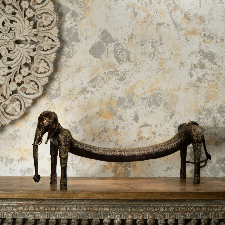 Dhokra Brass Elongated Elephant Sculpture: The Ancestral Arc