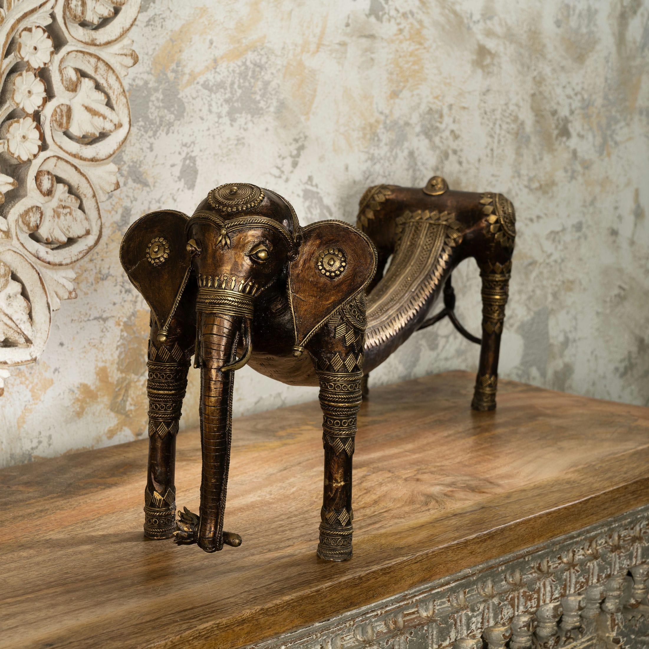Dhokra Brass Elongated Elephant Sculpture: The Ancestral Arc