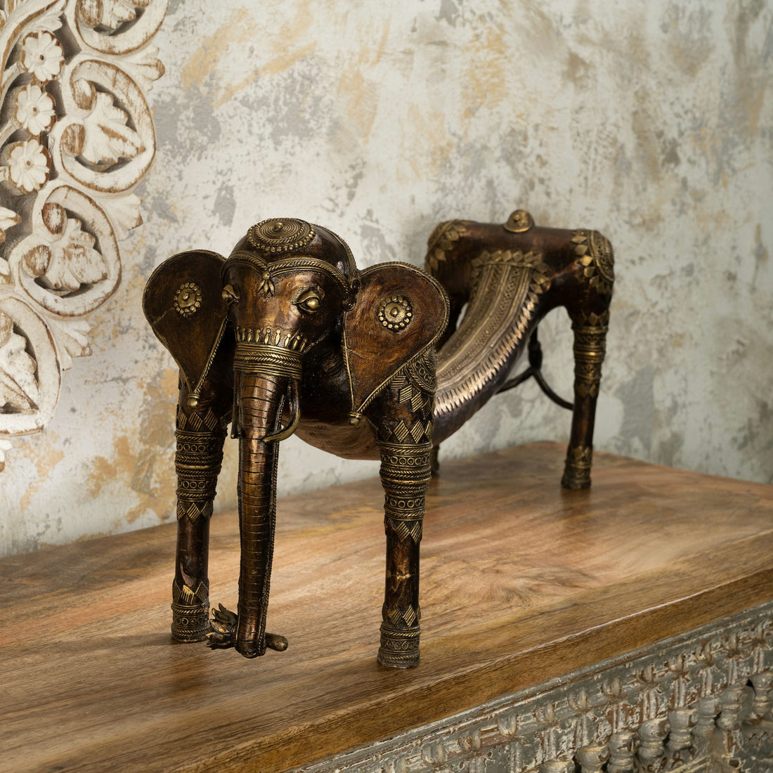 Dhokra Brass Elongated Elephant Sculpture: The Ancestral Arc