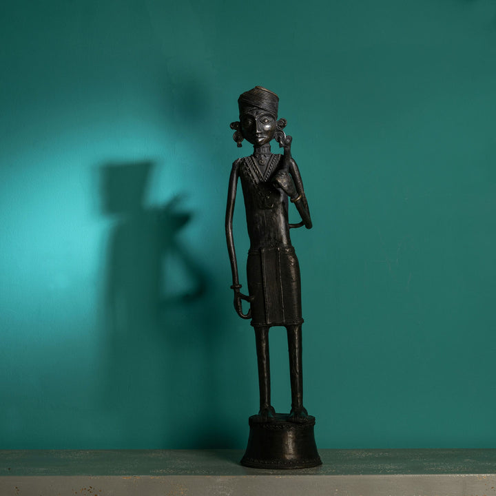Dhokra Brass Tribal Man Sculpture: The Stilted Sentinel