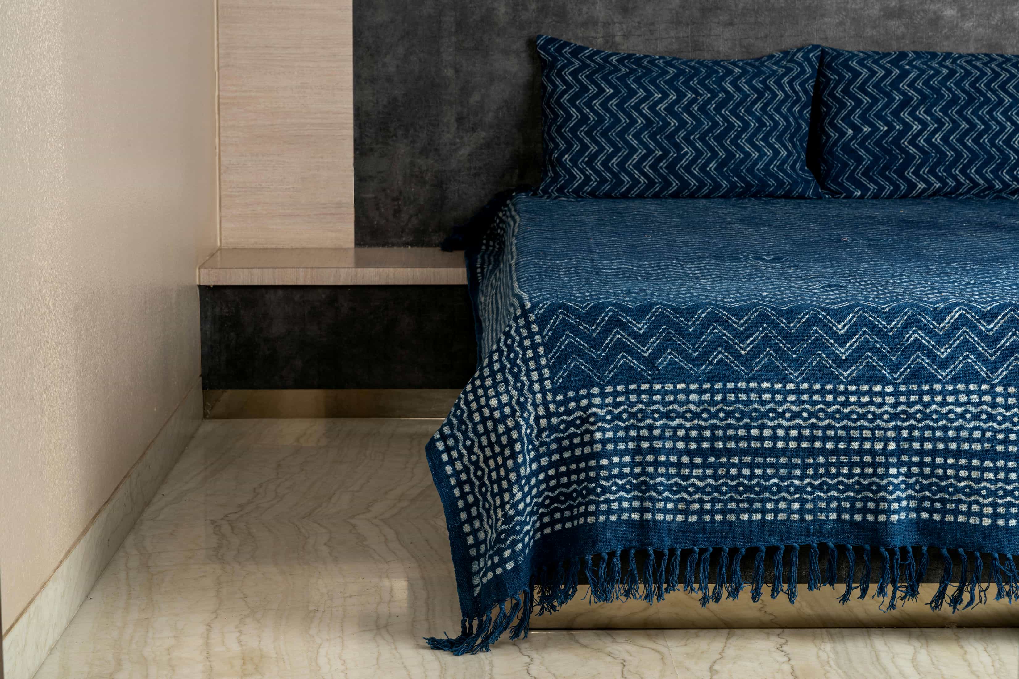 Indigo Blue Slub-Cotton Bedcover Set with Jute-Finish Texture – Artisanal Elegance Meets Everyday Comfort