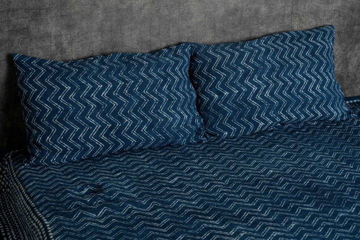 Indigo Tribal Block-Print Bedcover: The Oceanic Chevron Matrix