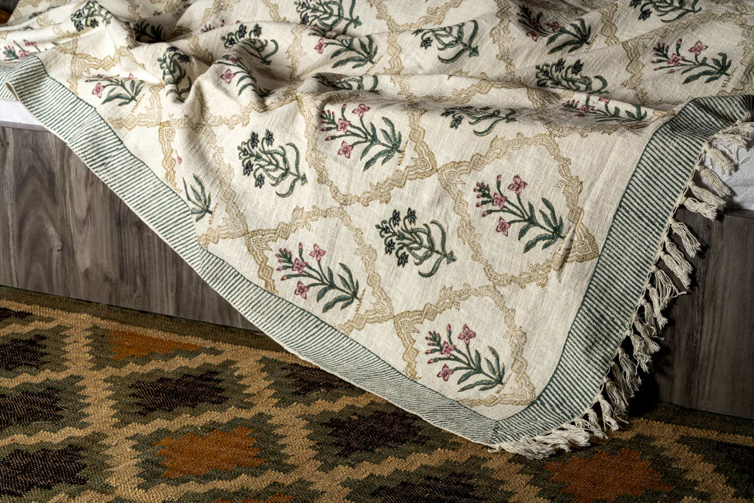 Block-Print Medallion Coverlet hand-block printed