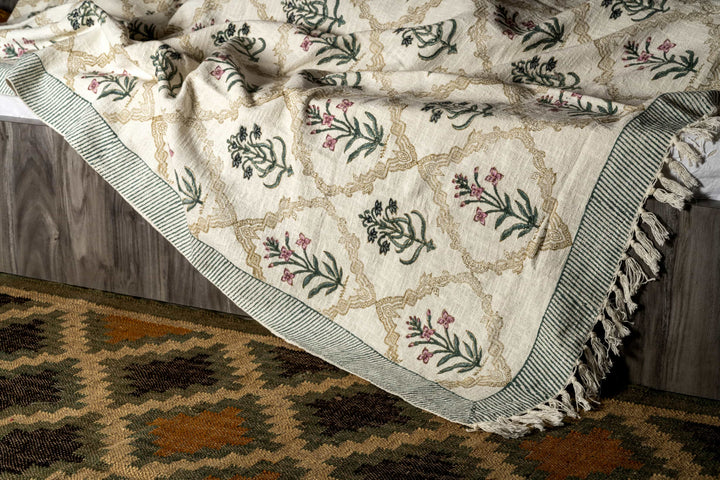 Block-Print Medallion Coverlet hand-block printed
