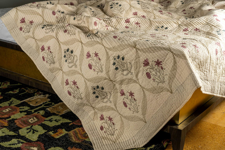 Trellis Block-Print Cotton Bedcover: The Sweeping Vine Canopy