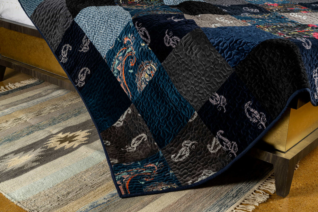 Luxurious Patchwork Quilted Velvet Bedcover Set with Pillow Covers
