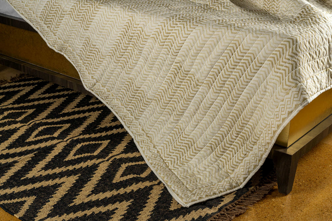 Golden Herringbone Quilted Throw Hand-stitched