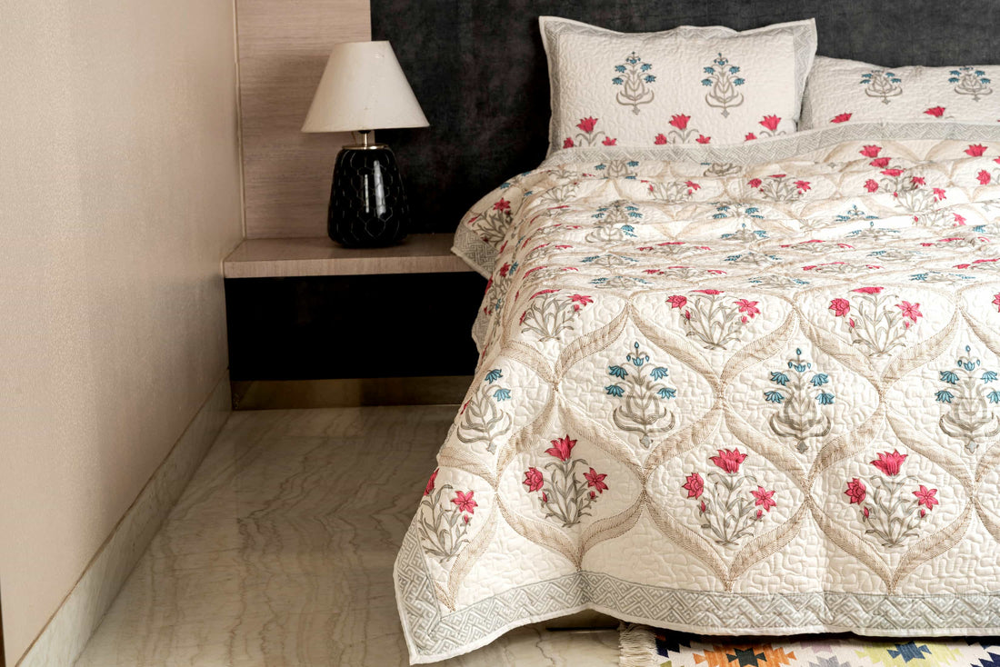 Spring Blush Lattice Quilt Hand-Stitched Cotton