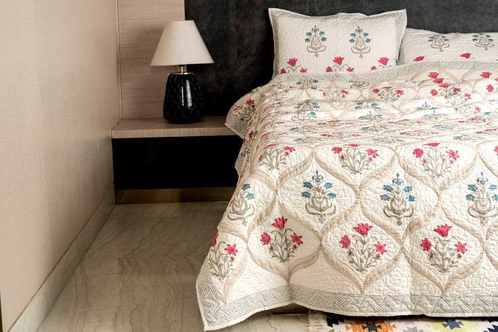 Spring Blush Lattice Quilt Hand-Stitched Cotton