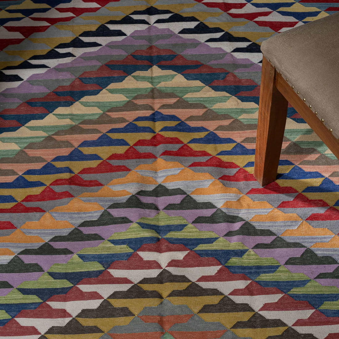 Handwoven Cotton Wool Rug – Multicolour Chevron Mosaic