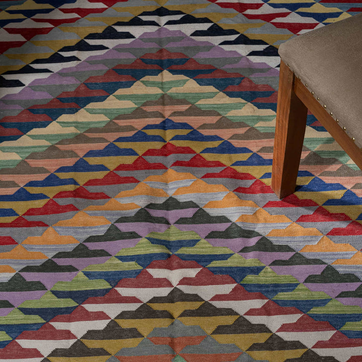 Handwoven Cotton Wool Rug – Multicolour Chevron Mosaic