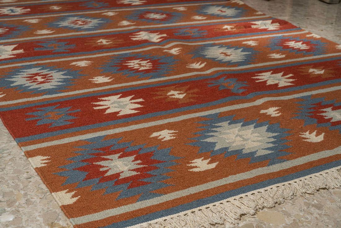 Artisan Hand-Woven Cotton & Wool Geometric Stripe Rug