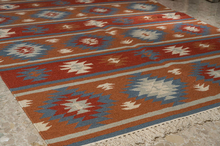 Artisan Hand-Woven Cotton & Wool Geometric Stripe Rug