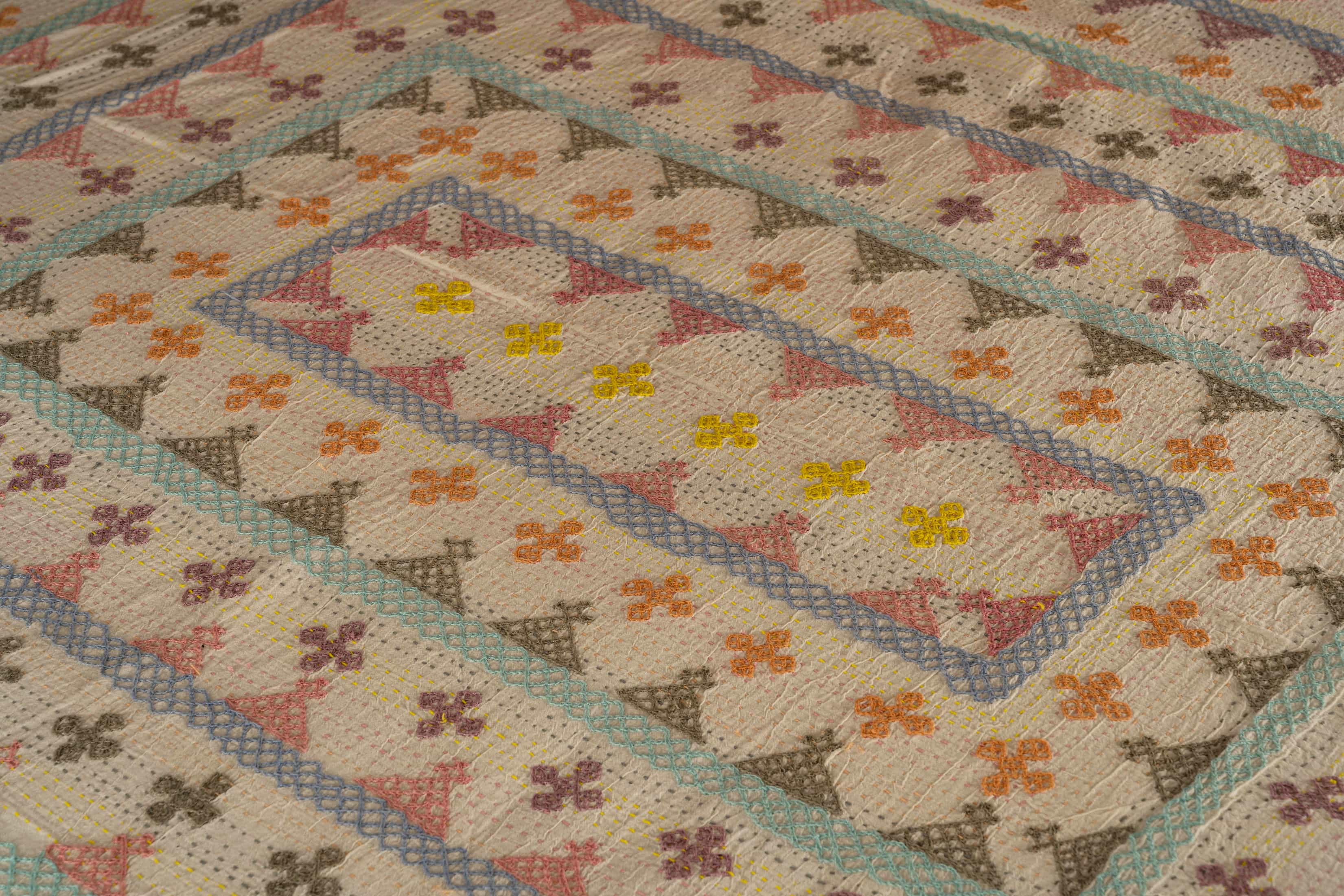 Hand-Embroidered Cotton Bedcover – Modern Artistry for Contemporary Homes