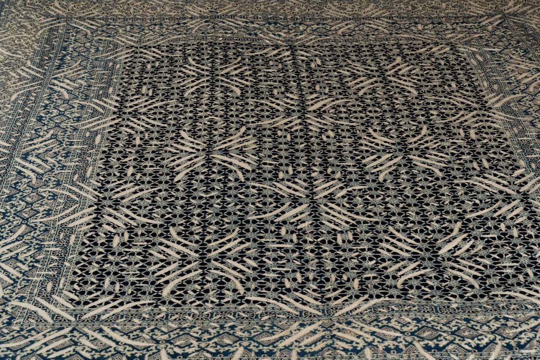 Intricate Blue Kantha Quilt