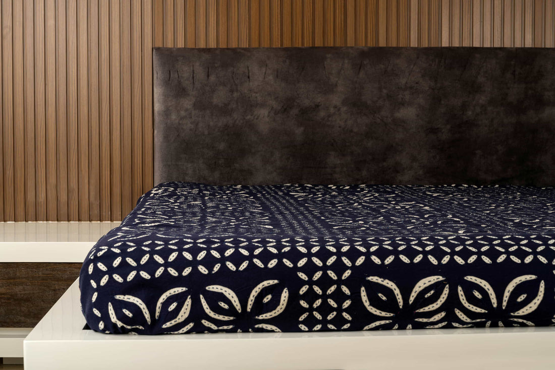 Midnight Blue Block Print Bedspread