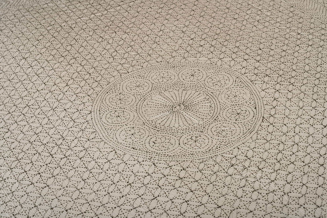 Ecru Medallion Embroidered Coverlet