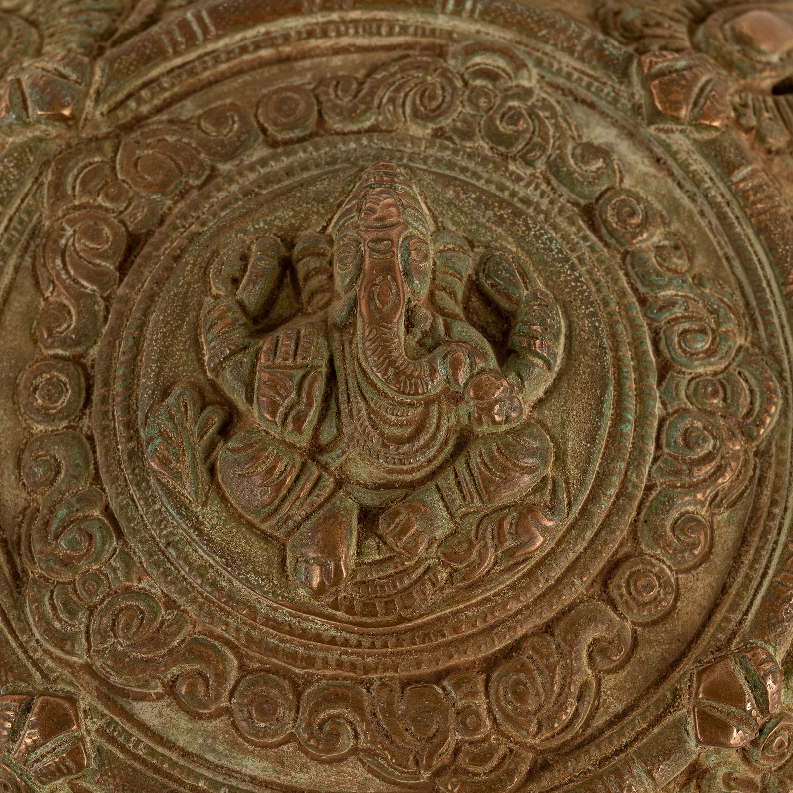 Brass Ganesha Tortoise Idol featuring chased mandalas for a home altar or entrance