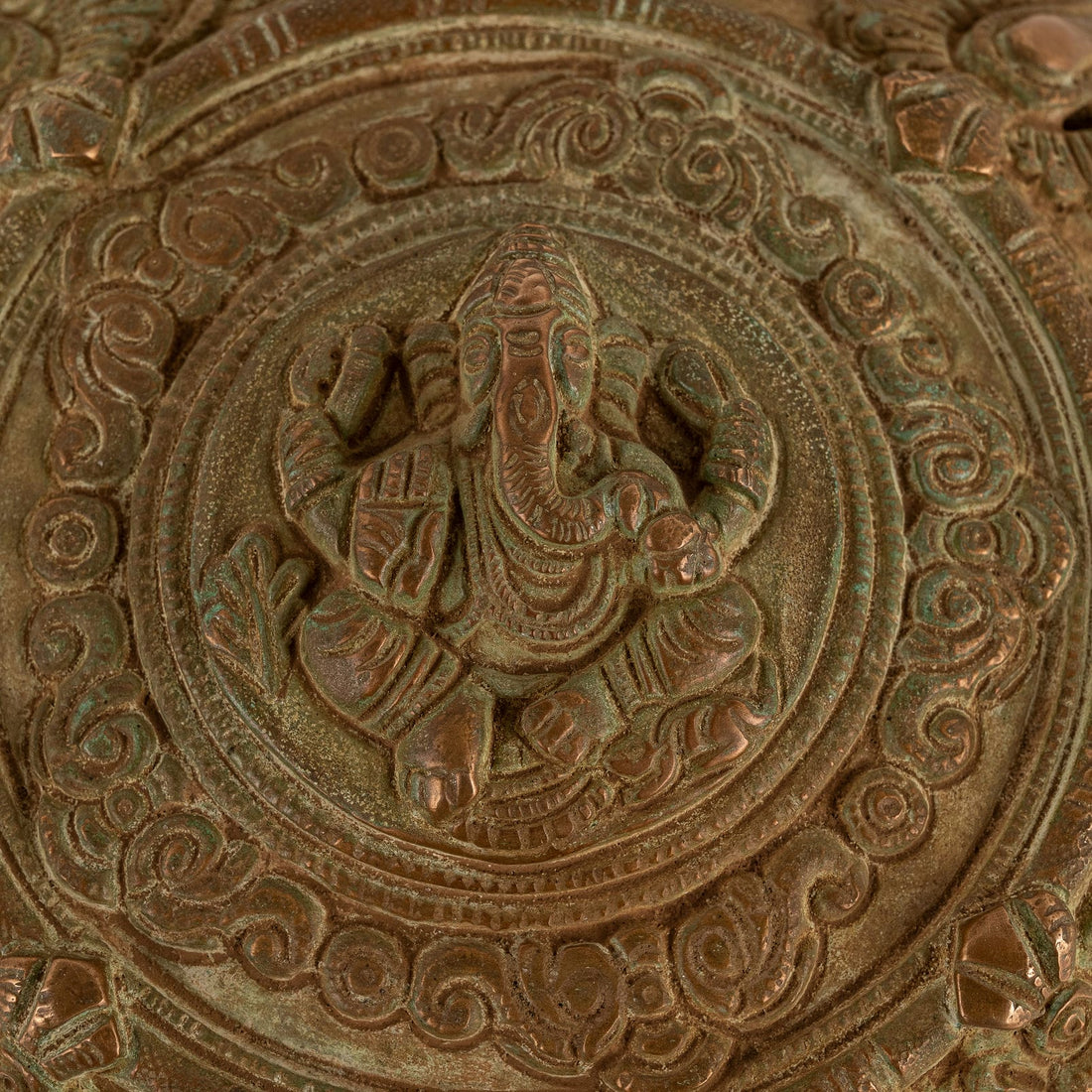 Brass Ganesha Tortoise Idol featuring chased mandalas for a home altar or entrance
