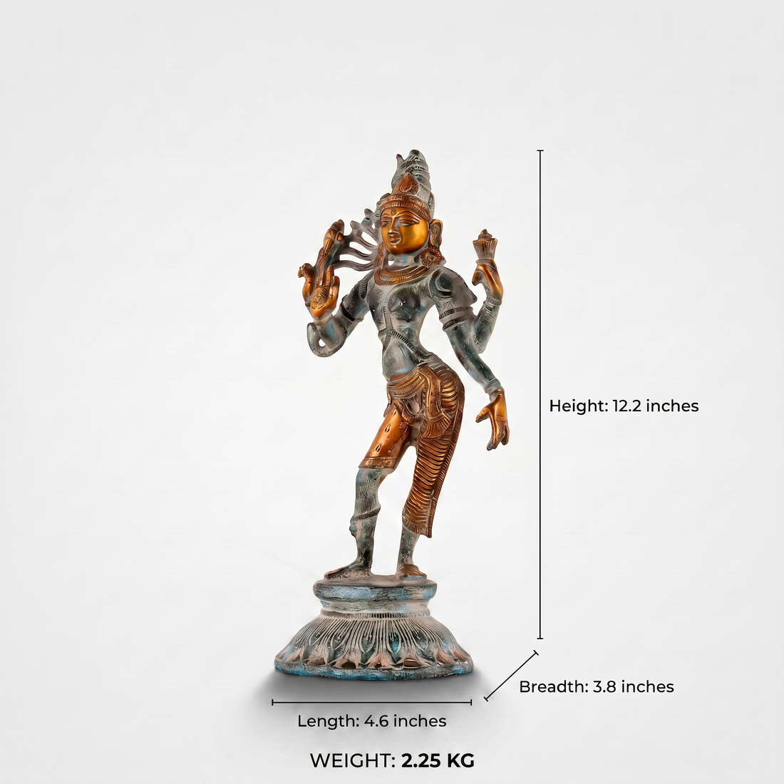 Verdigris Brass Ardhanarishvara Statue: The Cosmic Union
